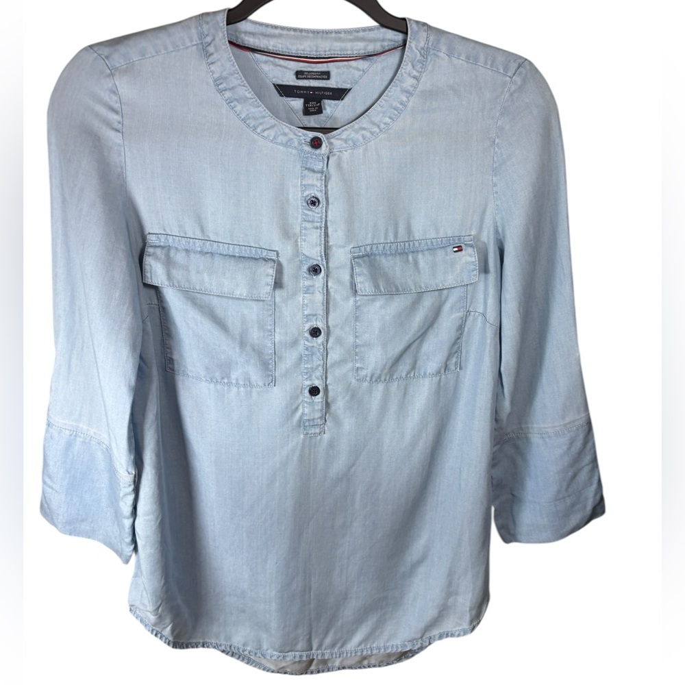 Tommy Hilfiger Light Blue Chambray Top with Buttons XXS - Picture 2 of 8